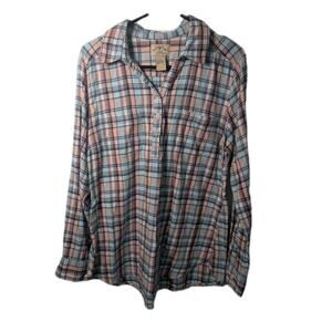 Blue Mountain Shirt Plaid Button Down Women's Size Large Long Sleeve Multicolor